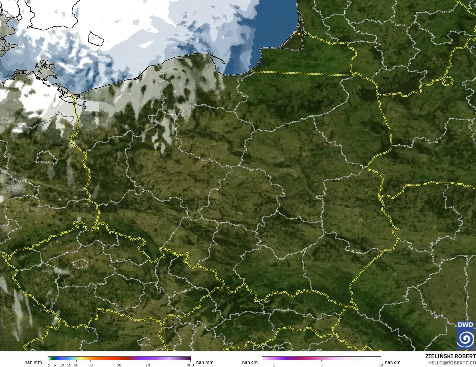 ICON Germany 2 km model - Poland, Precipitation, Clouds, and Pressure