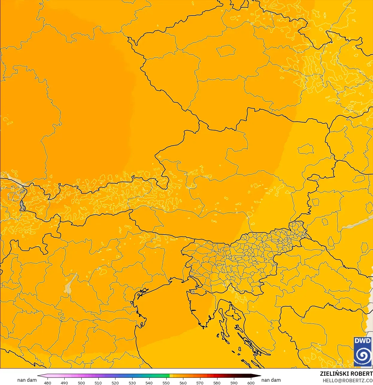 ICON Germany 2 km model - Austria, Geopotential height at 500hPa