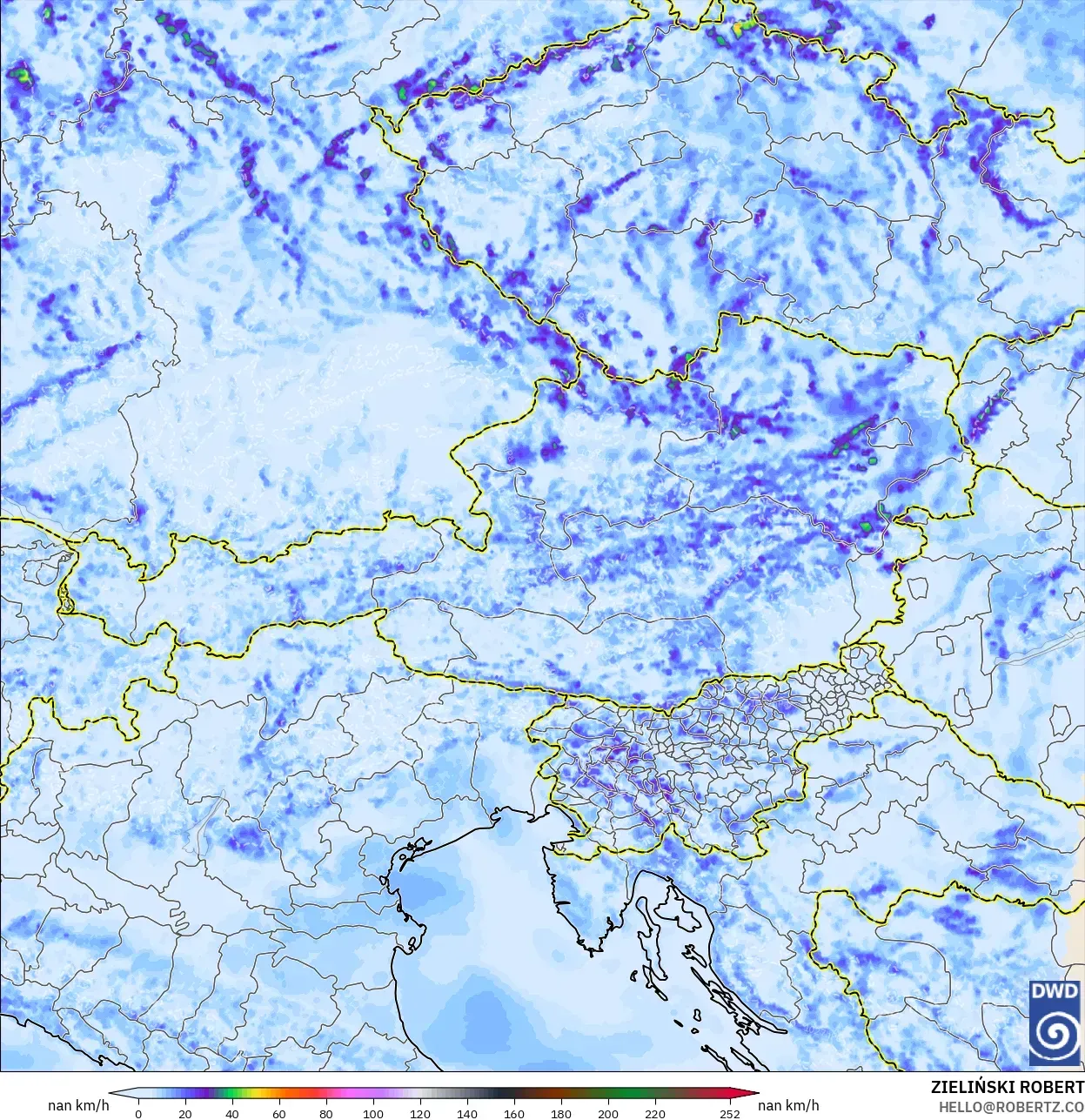ICON Germany 2 km model - Austria, Wind Gusts
