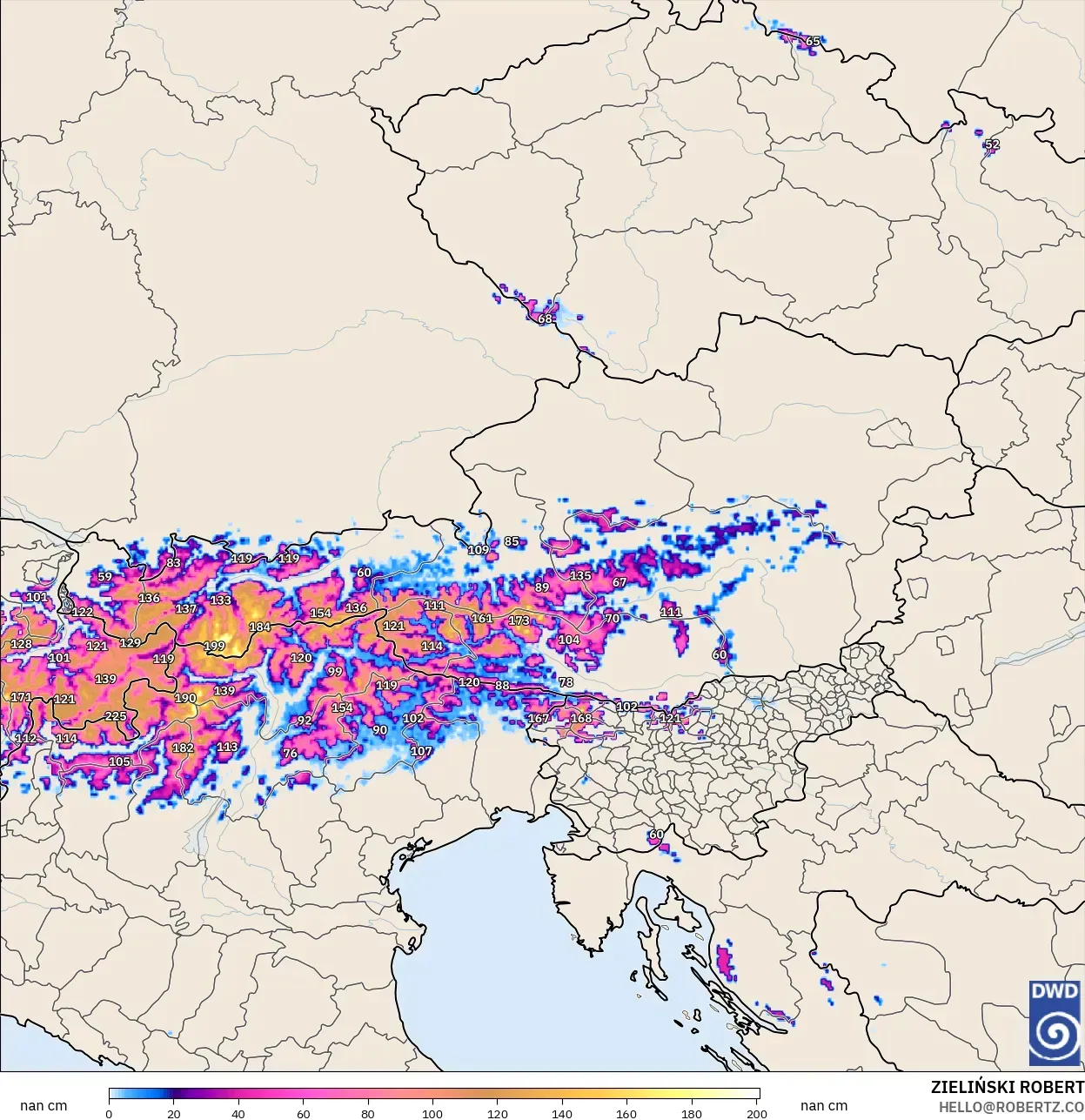 ICON Germany 2 km model - Austria, Snow Depth