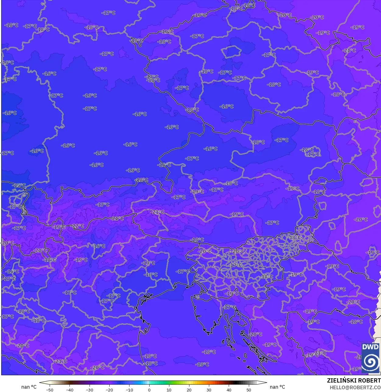 ICON Germany 2 km model - Austria, Temperature at 500hPa