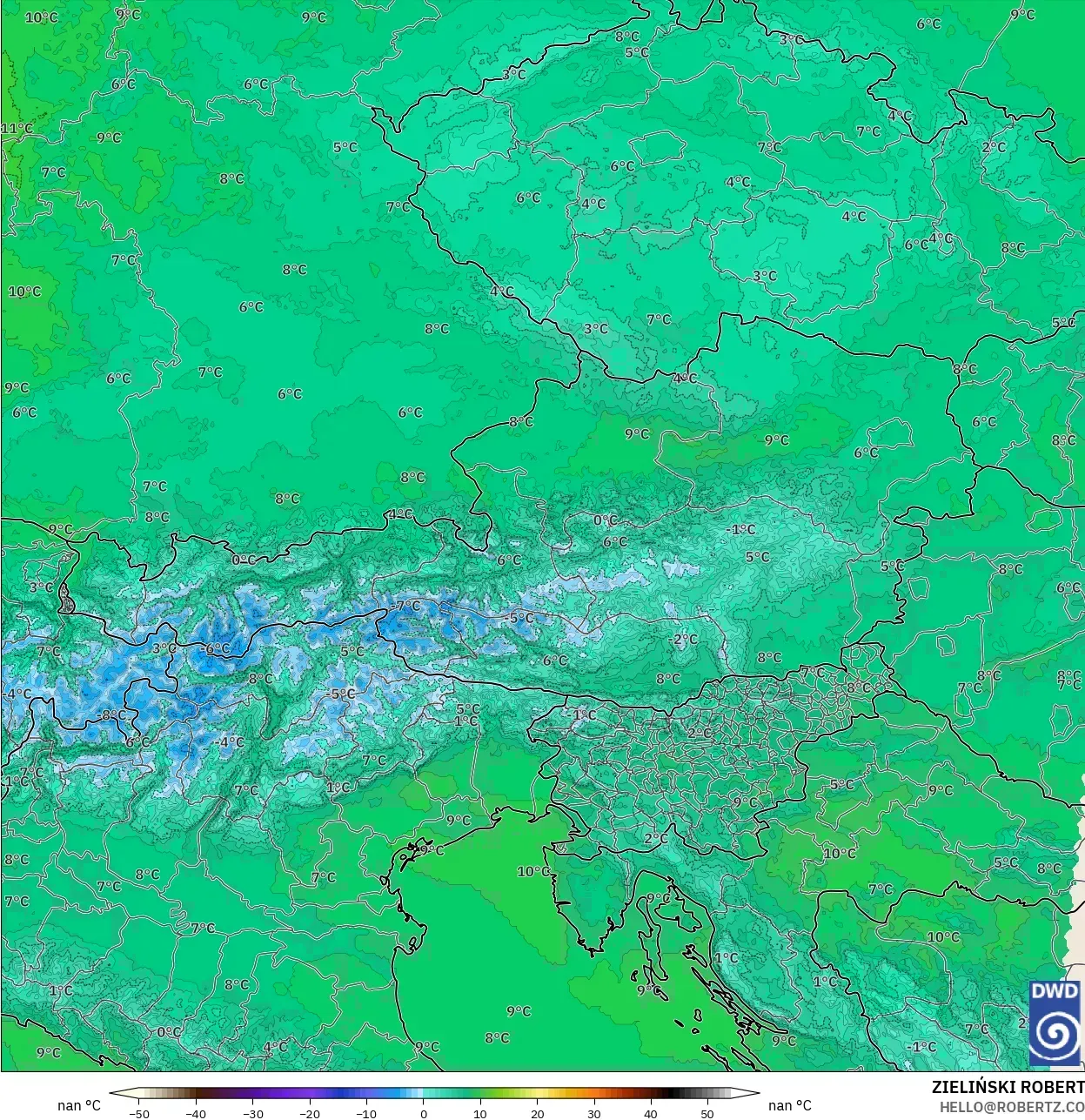 ICON Germany 2 km model - Austria, Temperature at 850hPa