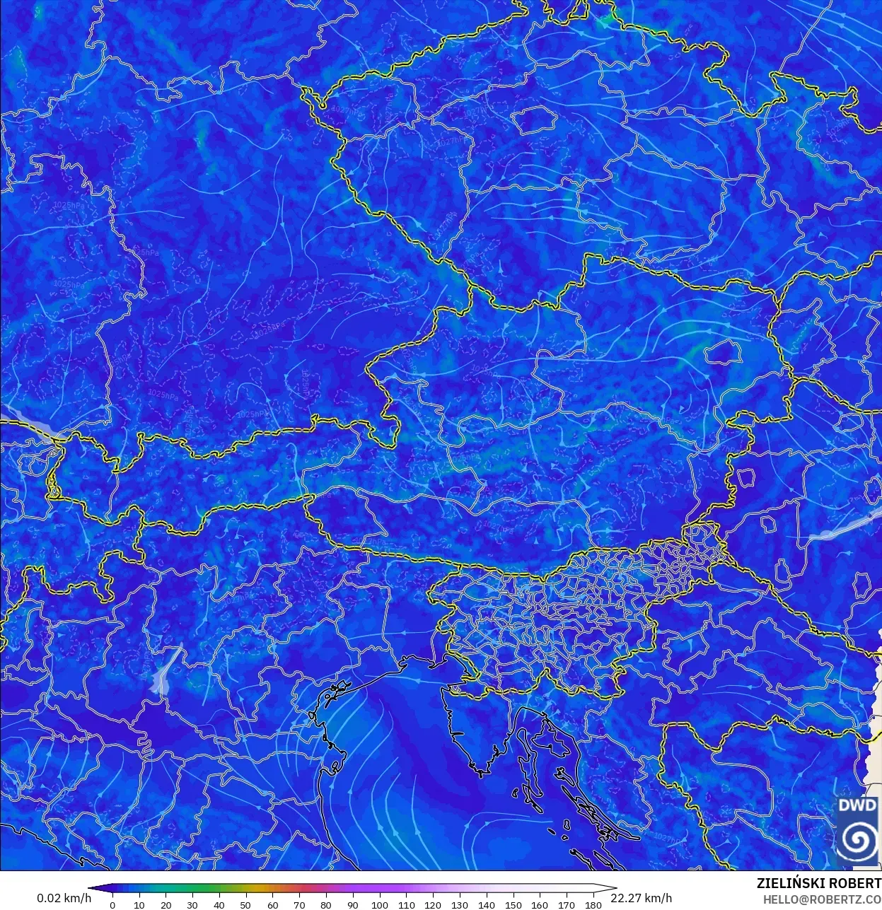 ICON Germany 2 km model - Austria, Wind at 10m
