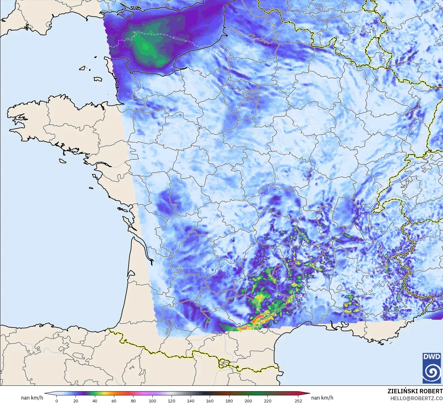 ICON Germany 2 km model - France, Wind Gusts