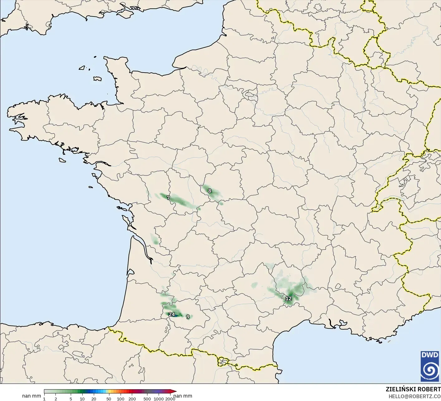ICON Germany 2 km model - France, Precipitation Accumulation