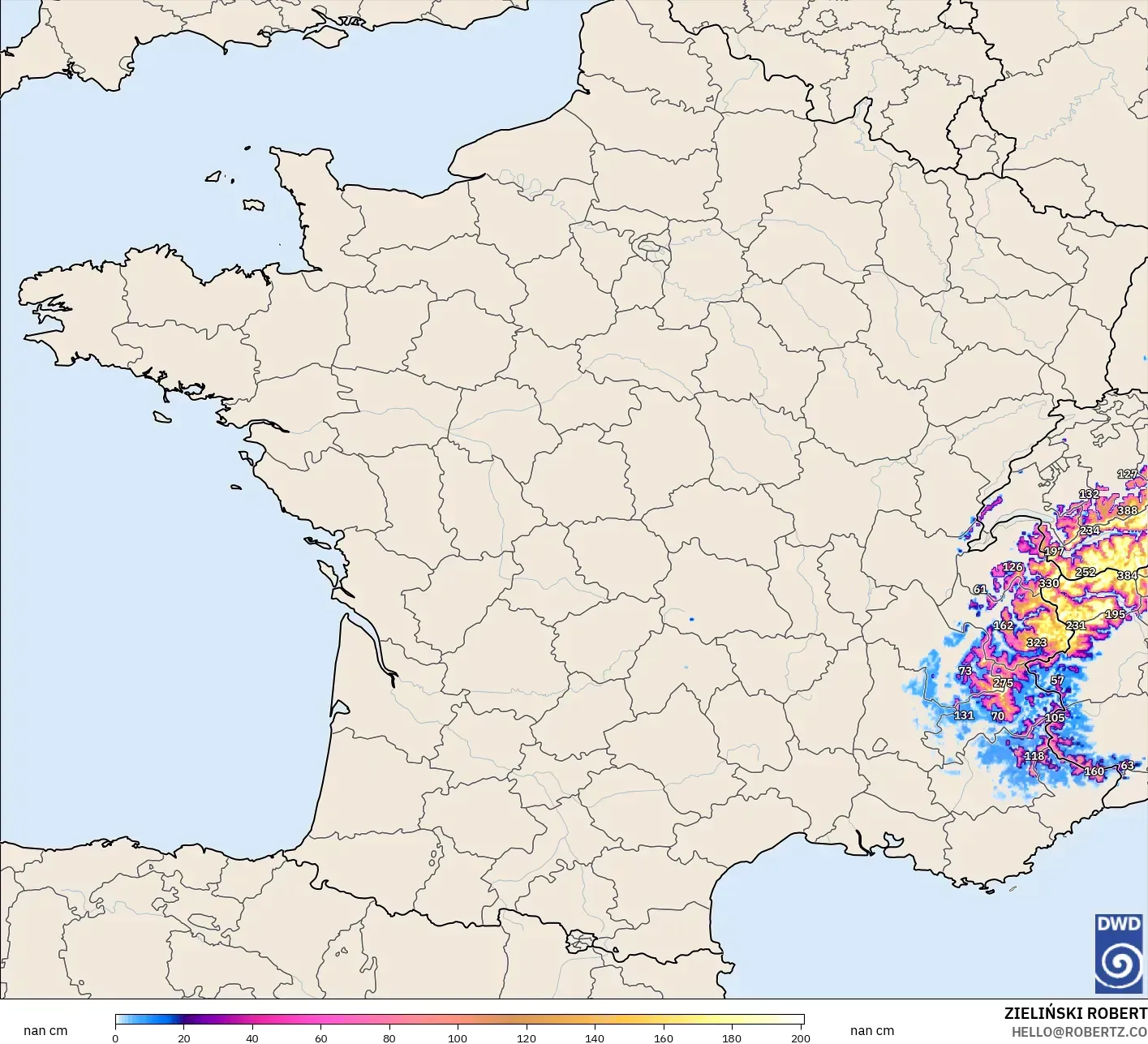 ICON Germany 2 km model - France, Snow Depth