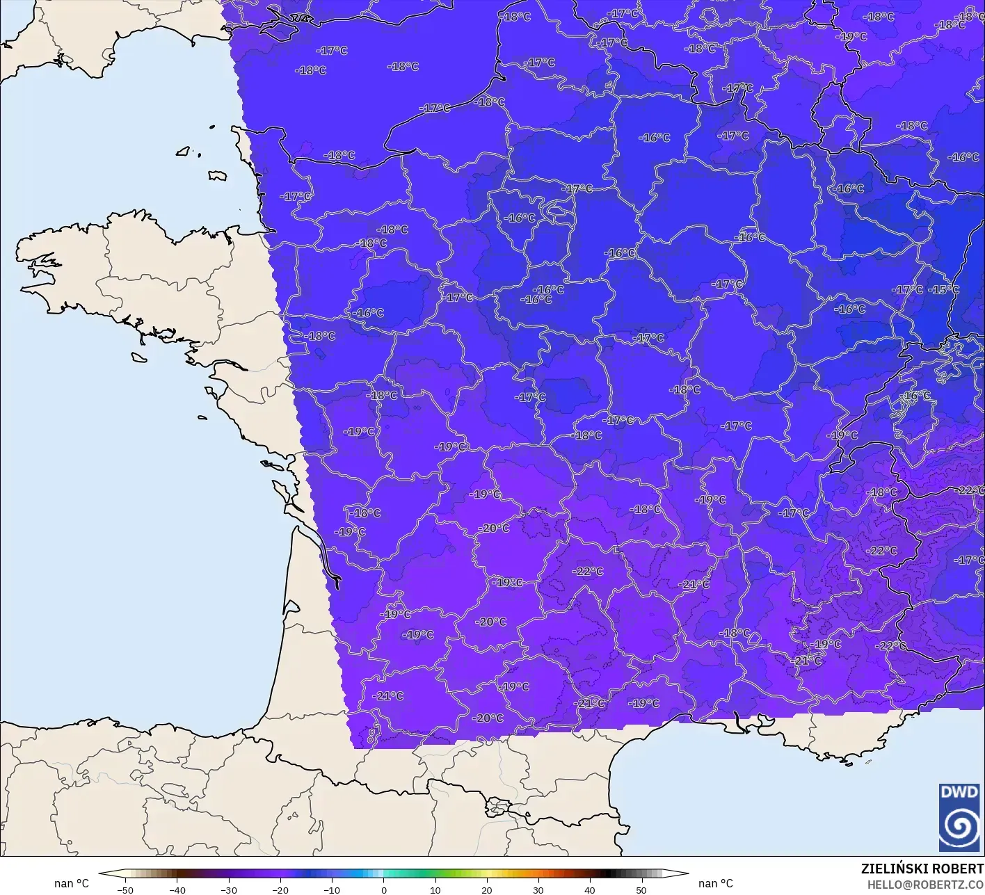 ICON Germany 2 km model - France, Temperature at 500hPa