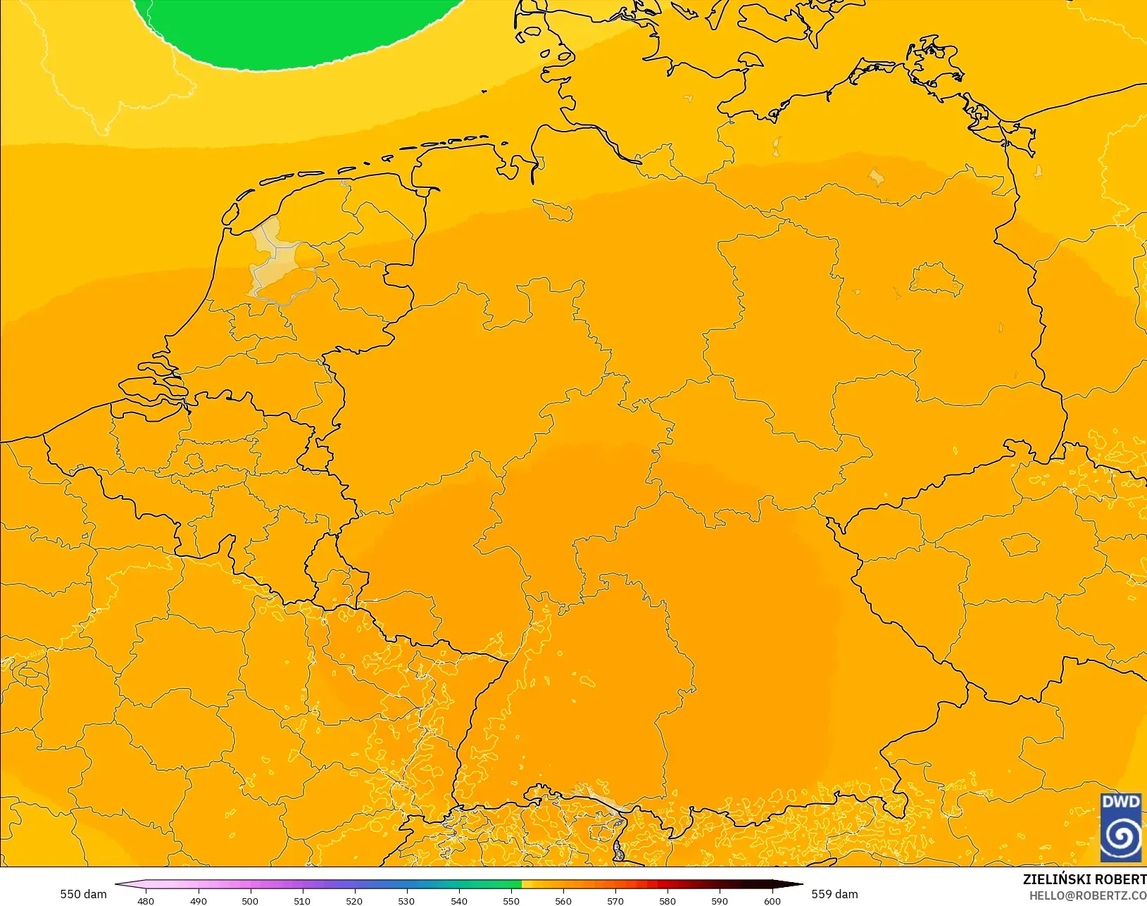 ICON Germany 2 km model - Germany, Geopotential height at 500hPa
