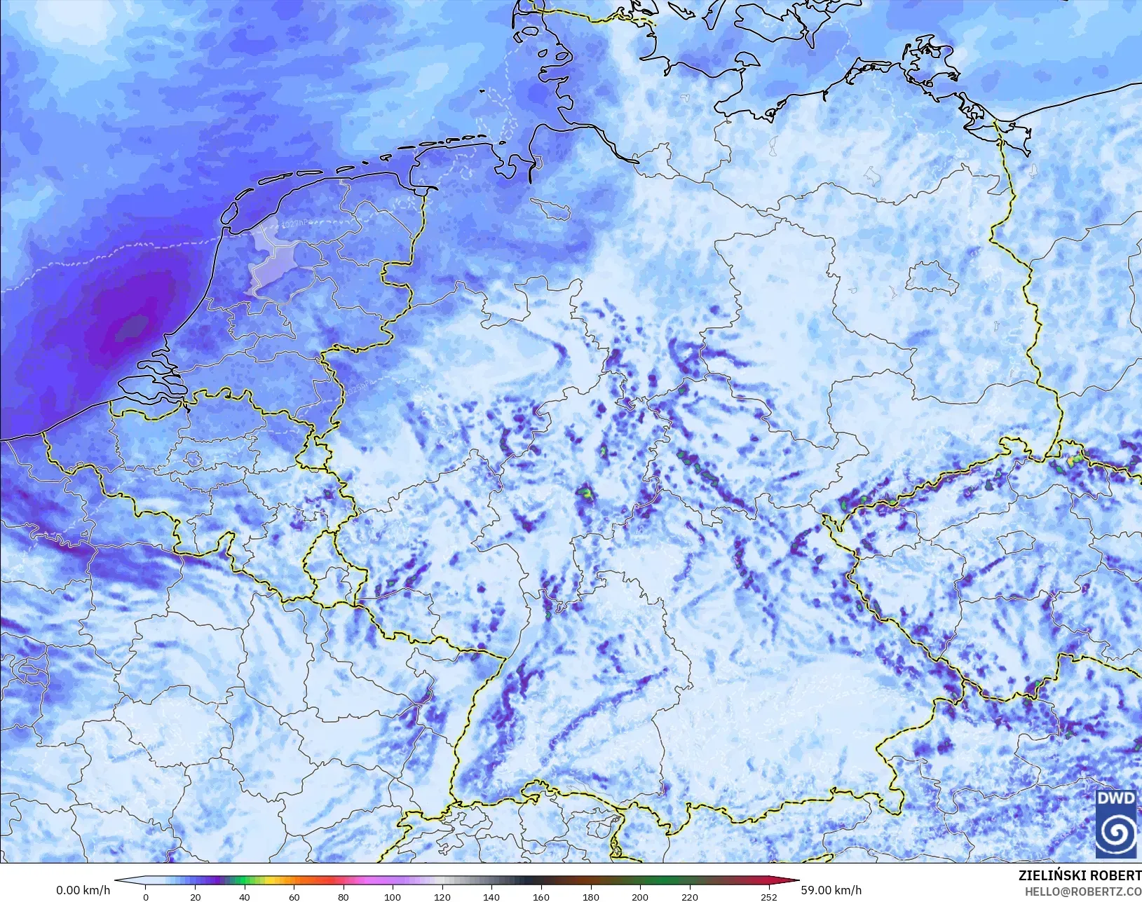 ICON Germany 2 km model - Germany, Wind Gusts Peak
