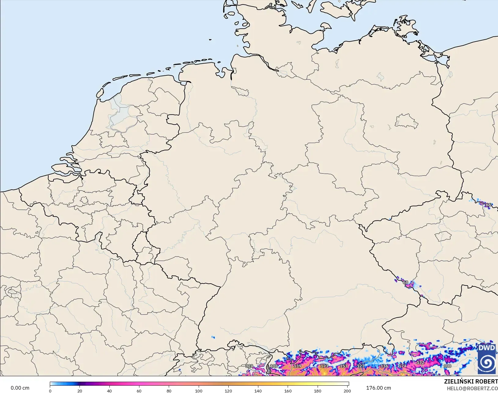ICON Germany 2 km model - Germany, Snow Depth
