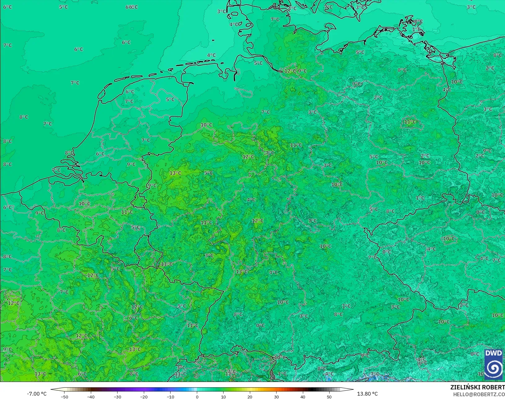 ICON Germany 2 km model - Germany, Temperature at 2m