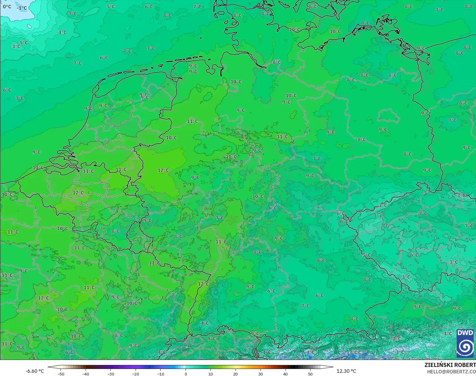 ICON Germany 2 km model - Germany, Temperature at 850hPa