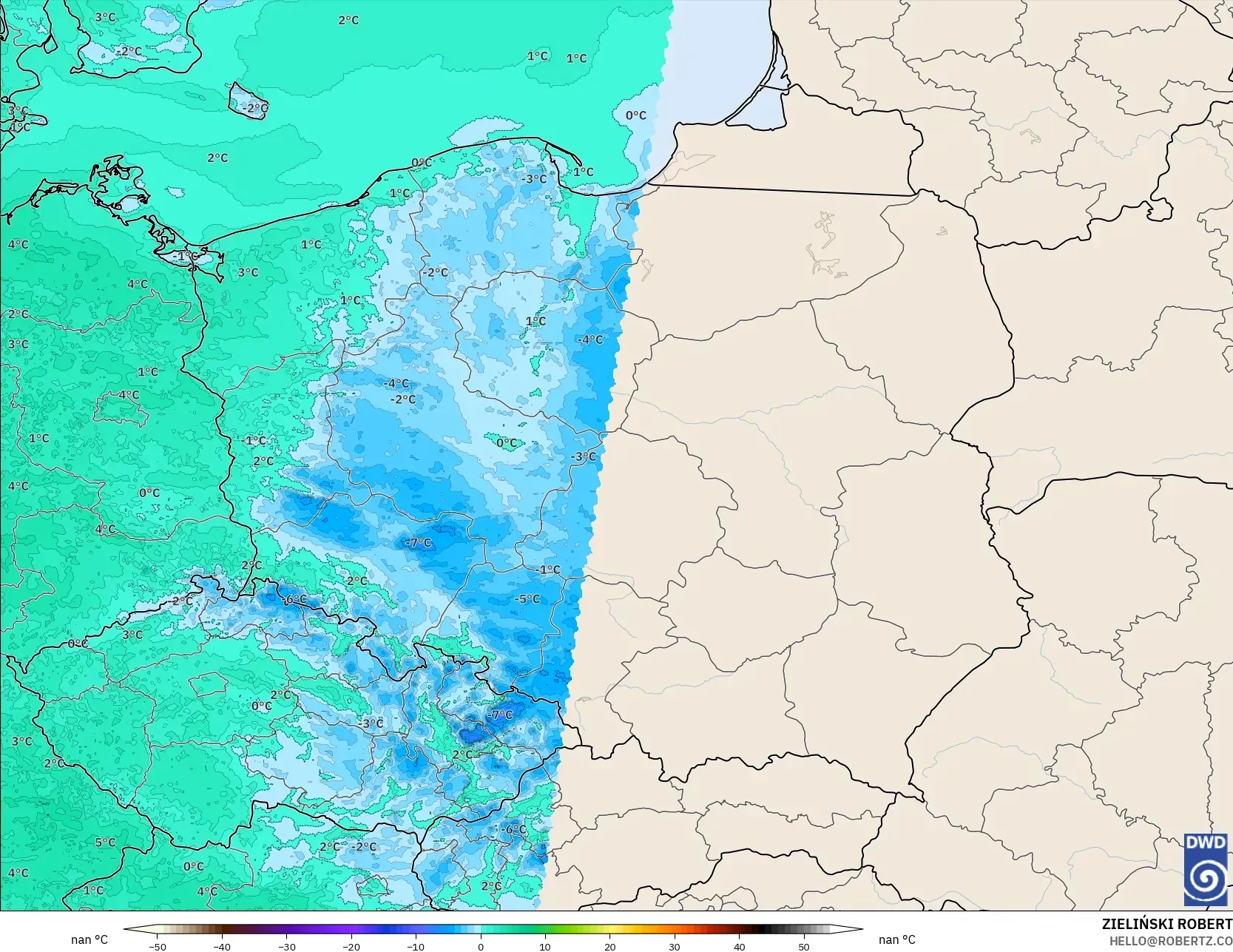 ICON Germany 2 km model - Poland, Dewpoint at 2m