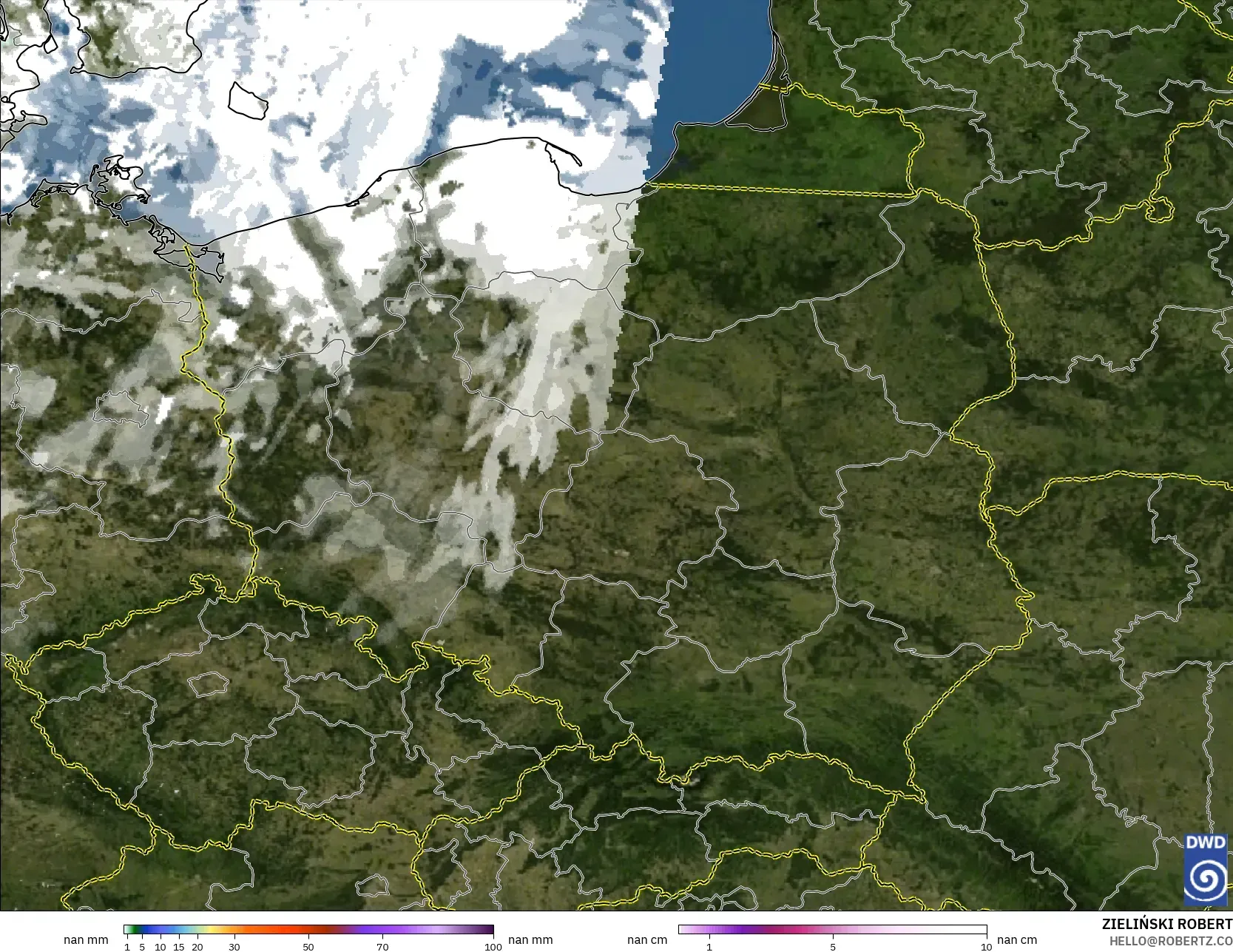 ICON Germany 2 km model - Poland, Precipitation, Clouds, and Pressure