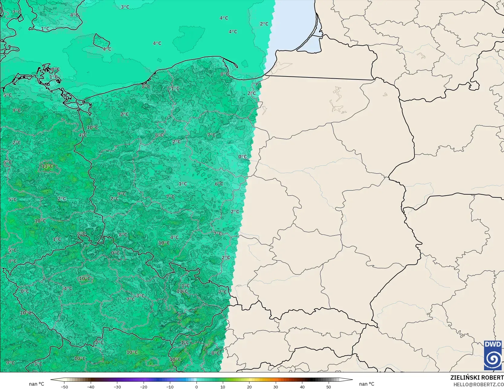 ICON Germany 2 km model - Poland, Temperature at 2m