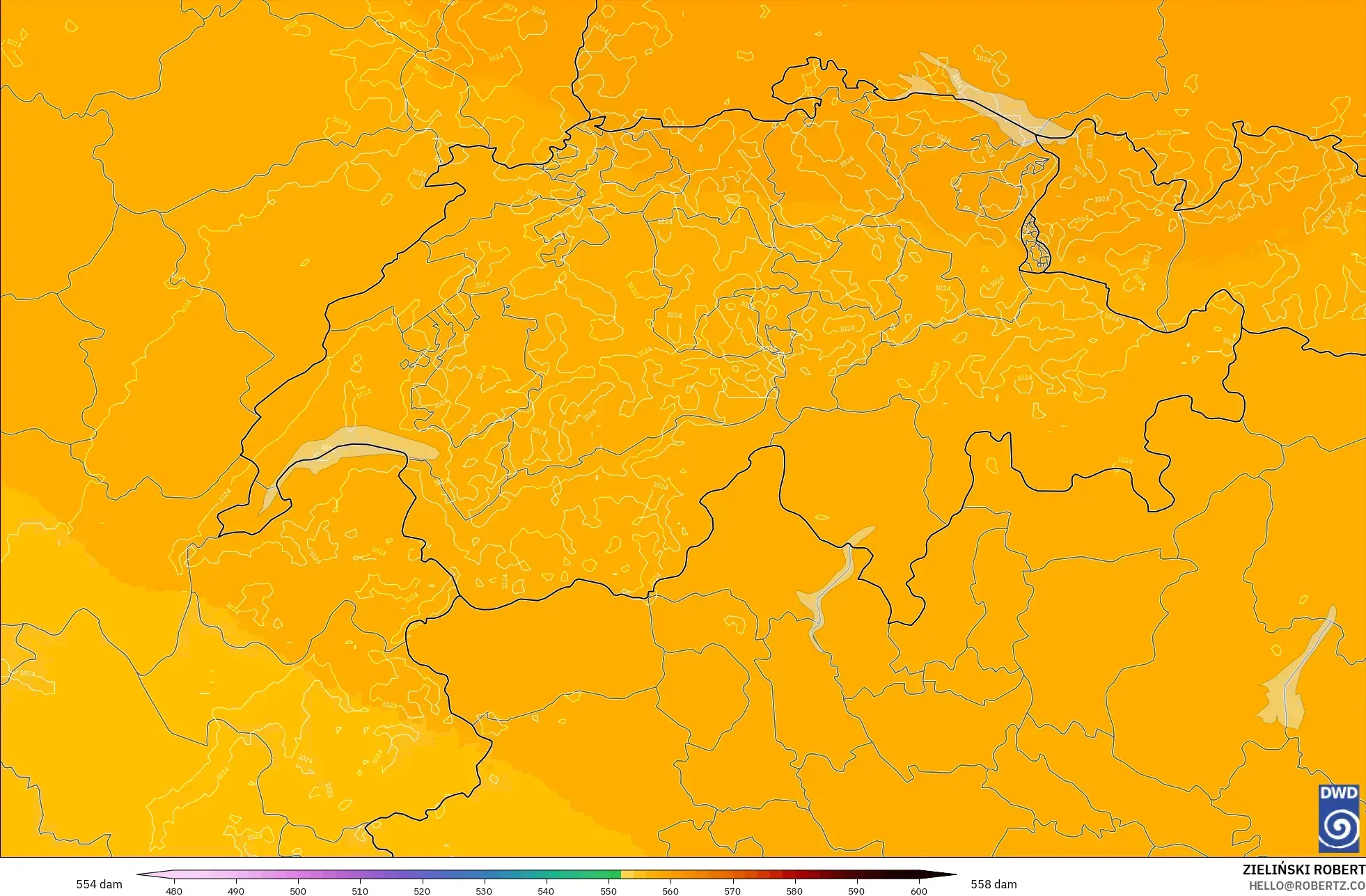 ICON Germany 2 km model - Switzerland, Geopotential height at 500hPa