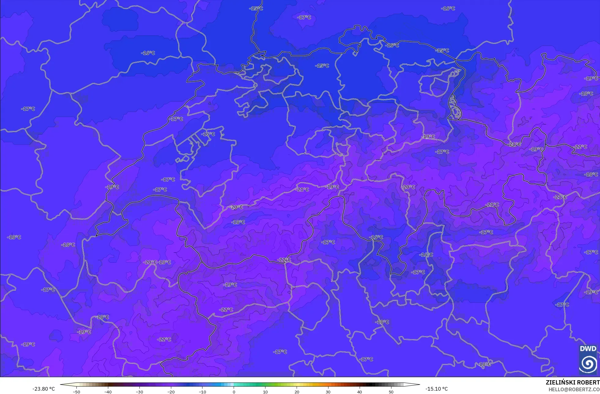 ICON Germany 2 km model - Switzerland, Temperature at 500hPa