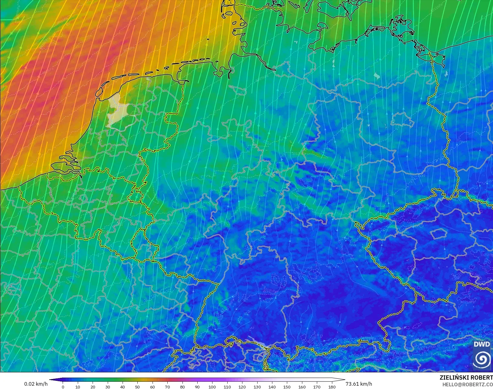 ICON Germany 2 km model - Germany, Wind at 10m
