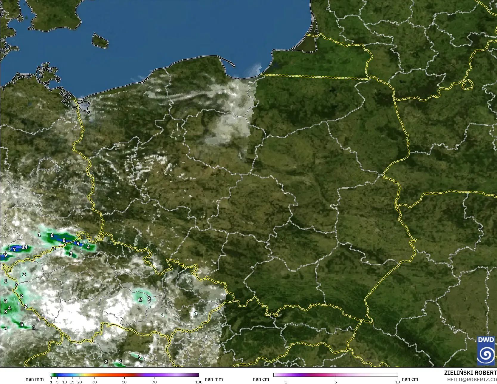 ICON Germany 2 km model - Poland, Precipitation, Clouds, and Pressure