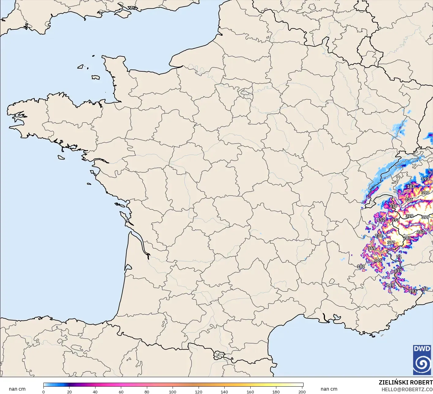 ICON Germany 2 km model - France, Snow Depth