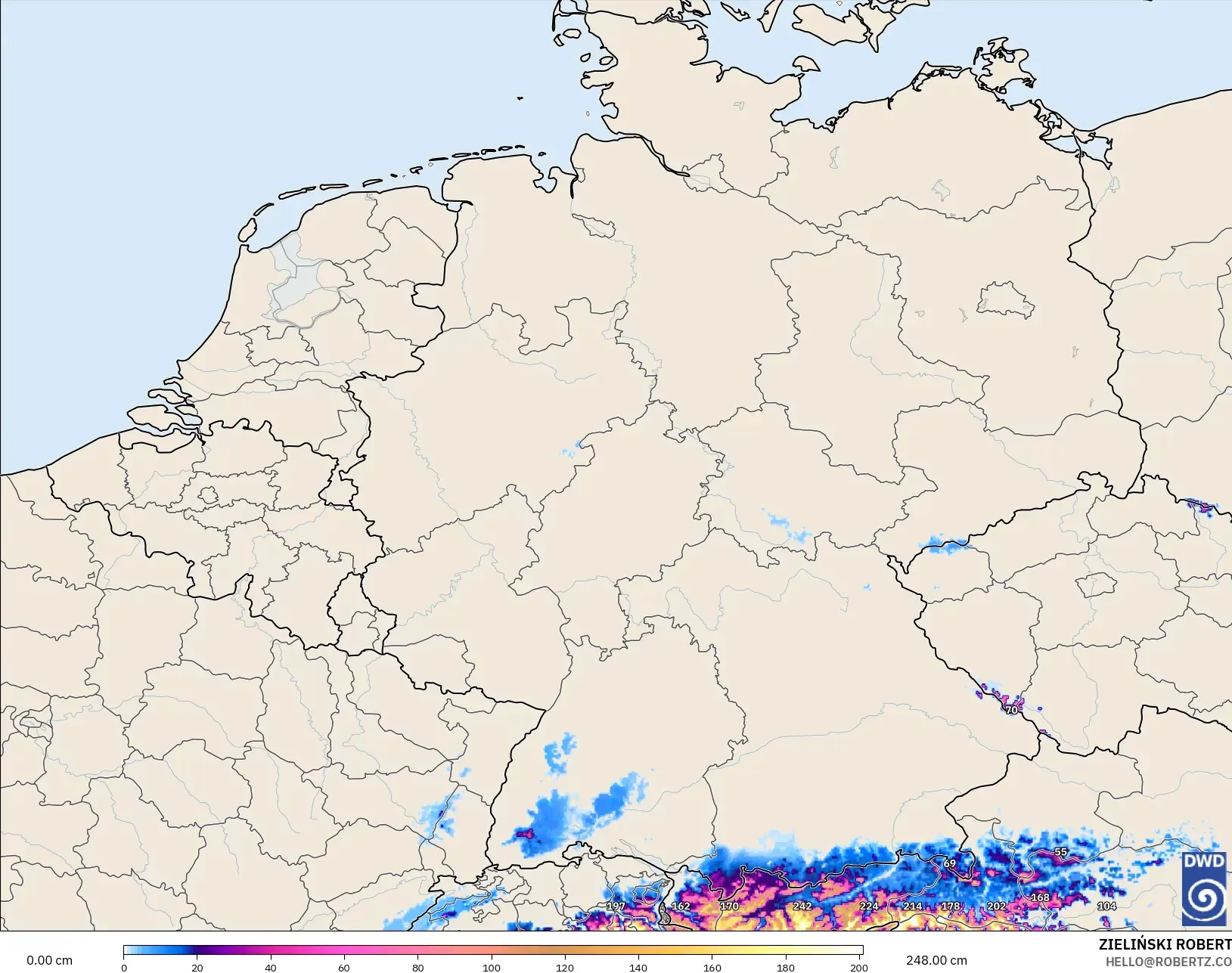 ICON Germany 2 km model - Germany, Snow Depth