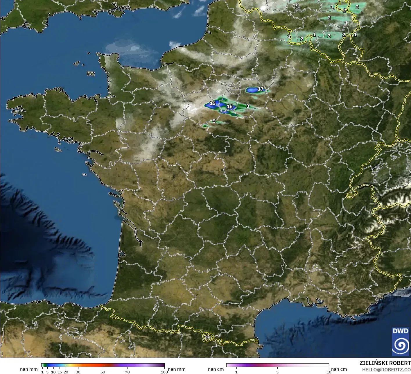 ICON Germany 2 km modelo - France, Precipitation, Clouds, and Pressure
