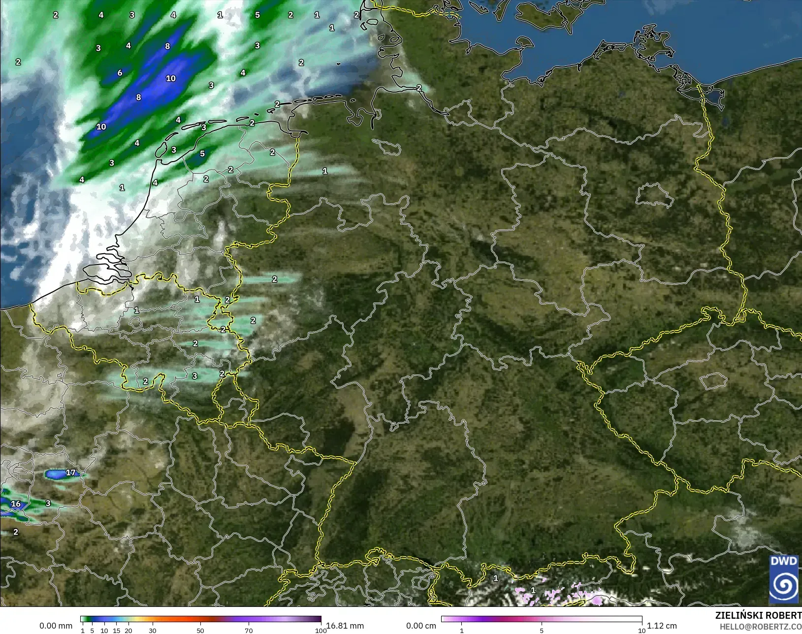 ICON Germany 2 km modelo - Germany, Precipitation, Clouds, and Pressure