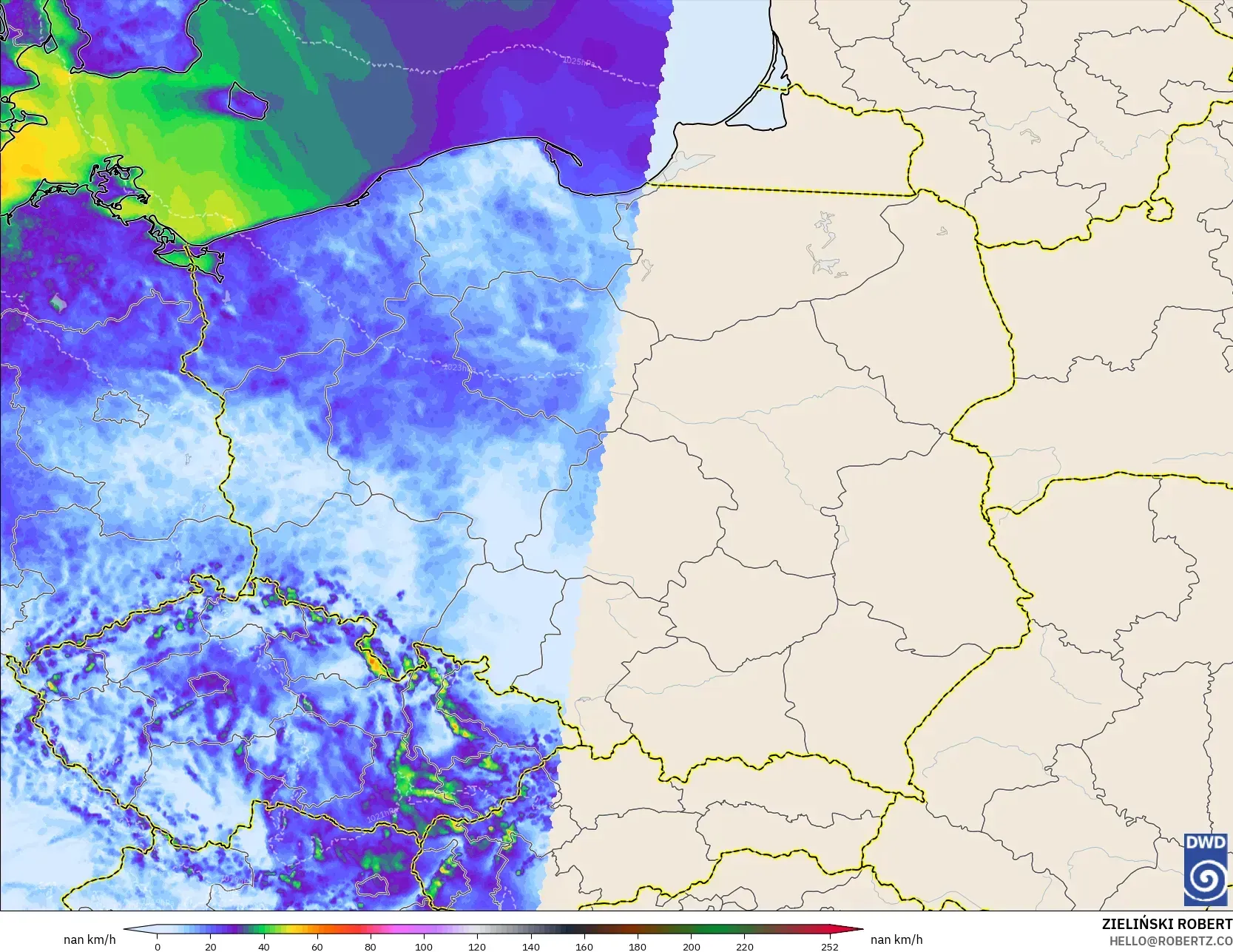 ICON Germany 2 km modelo - Poland, Wind Gusts Peak