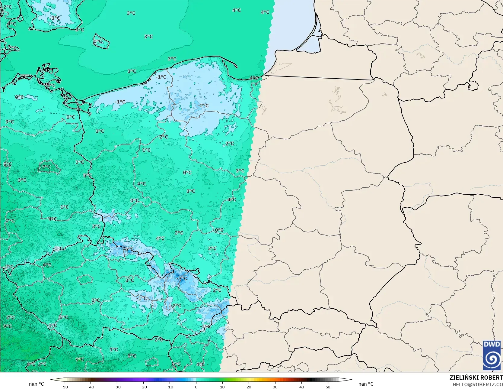 ICON Jerman 2 km model - Poland, Suhu pada 2 m