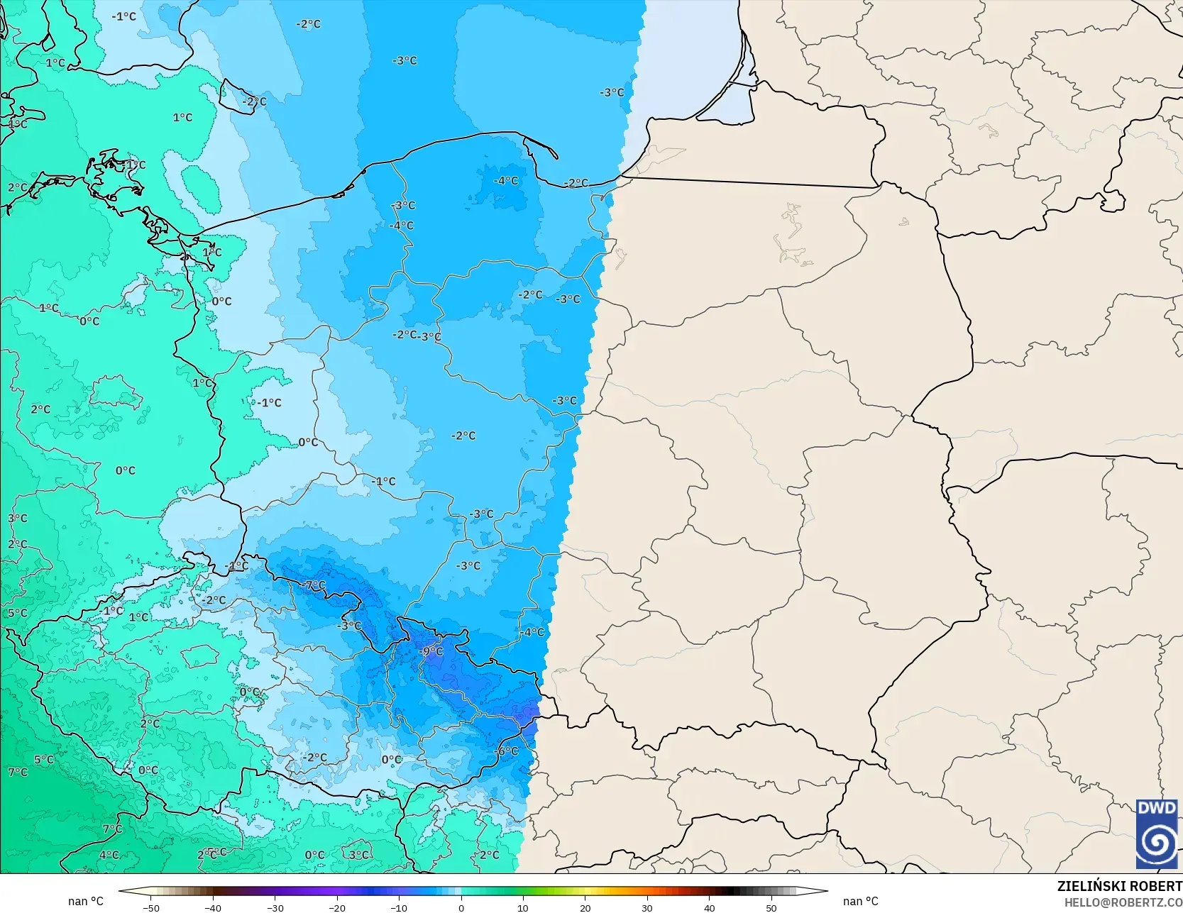 ICON Germany 2 km modelo - Poland, Temperature at 850hPa