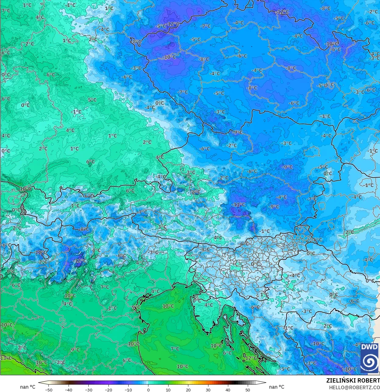 ICON Germany 2 km modelo - Austria, Dewpoint at 2m