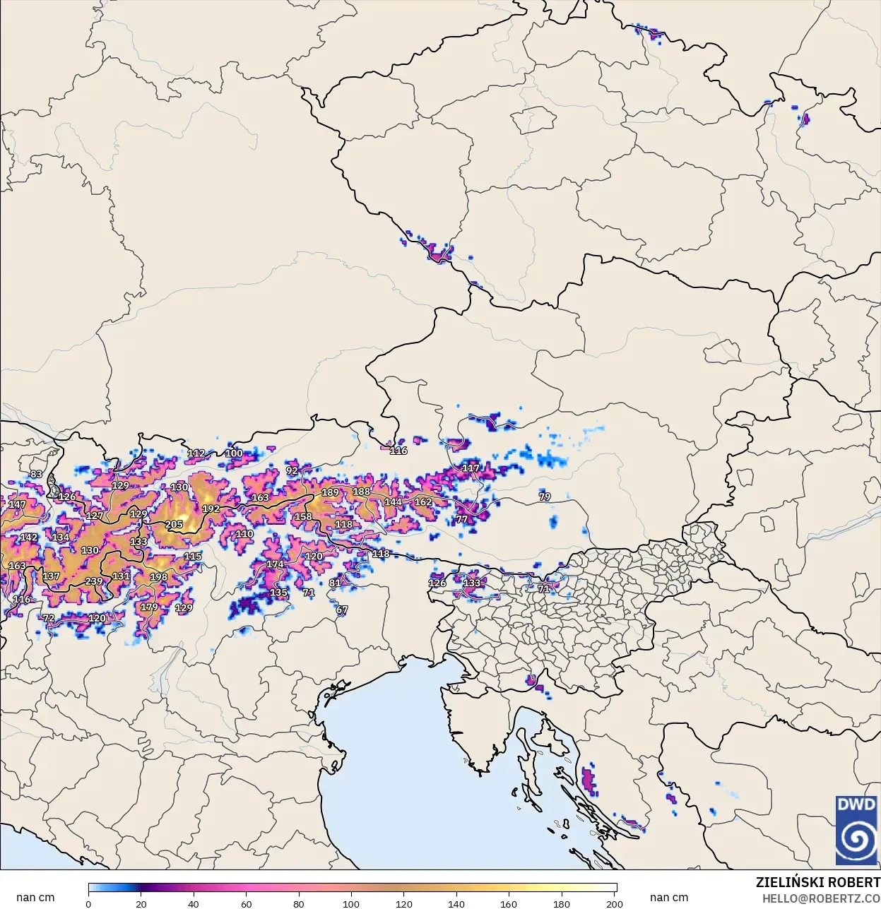 ICON Germany 2 km modelo - Austria, Snow Depth