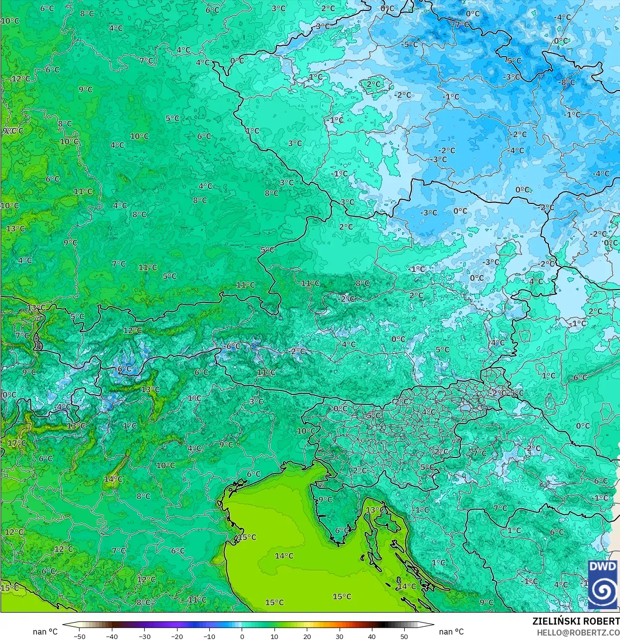 ICON Germany 2 km modelo - Austria, Temperature at 2m