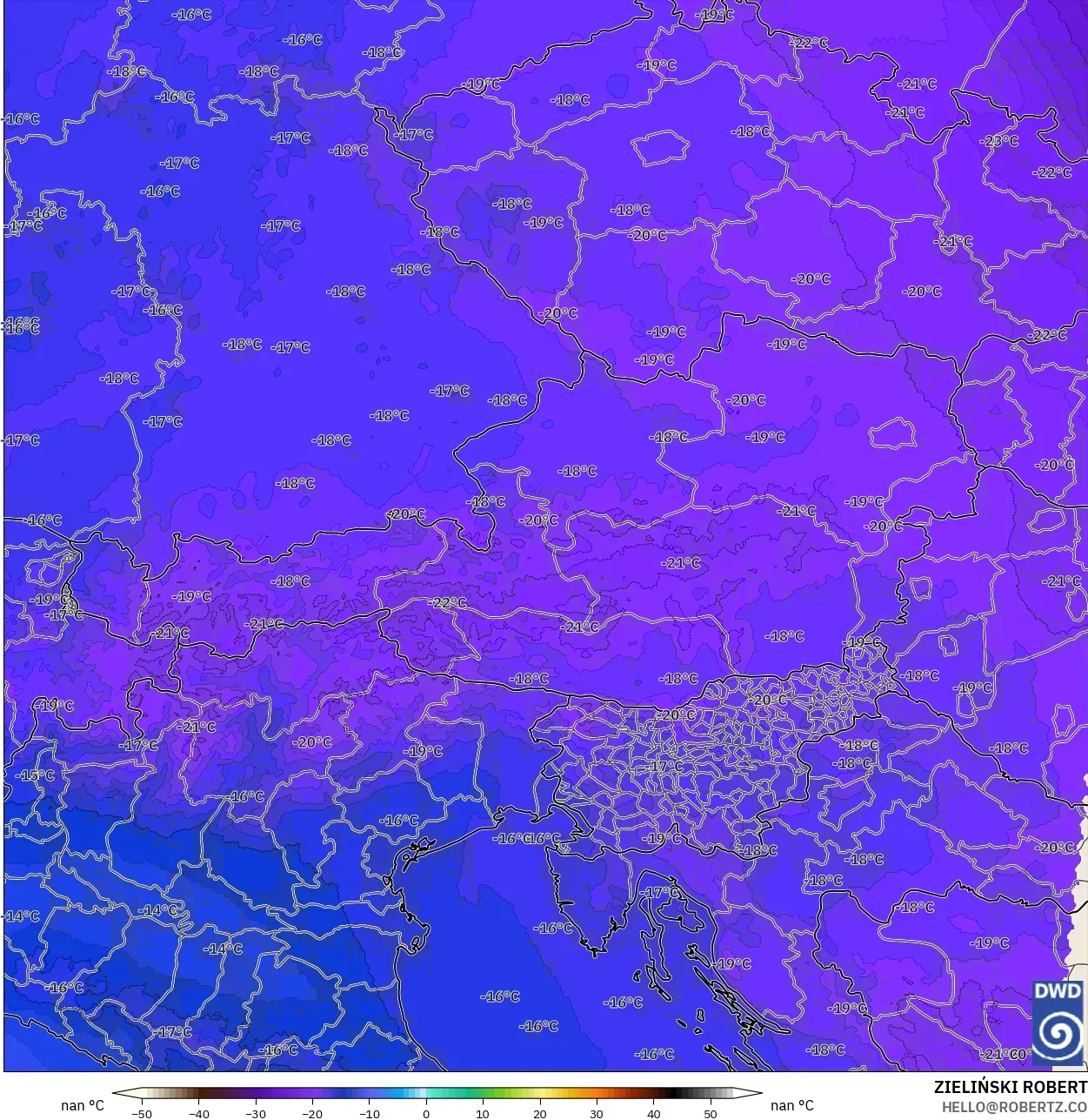 ICON Jerman 2 km model - Austria, Suhu 500 hPa