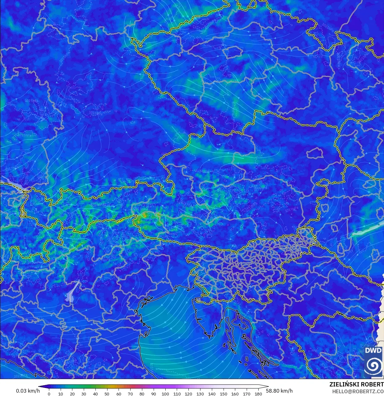 ICON Germany 2 km modelo - Austria, Wind at 10m