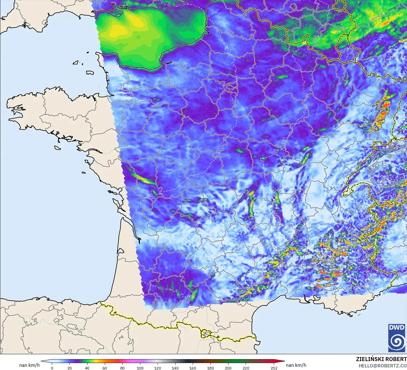ICON Germany 2 km modelo - France, Wind Gusts