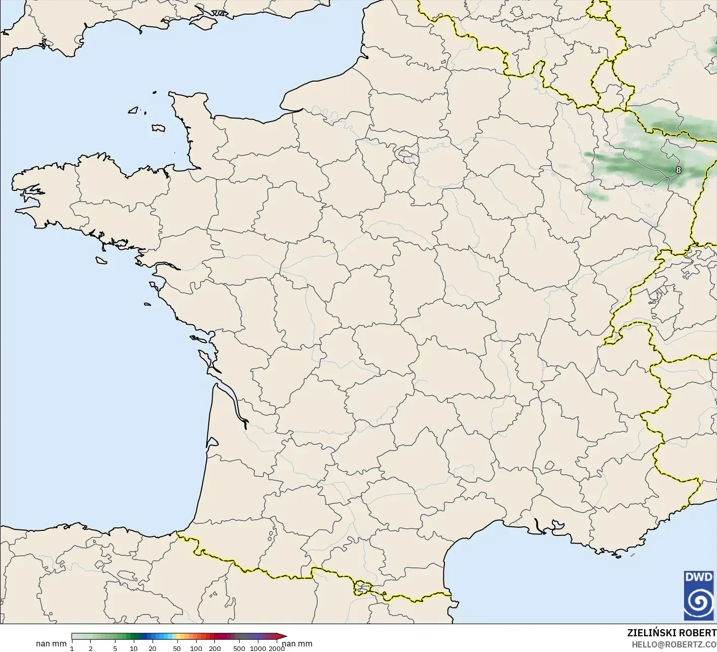 ICON Jerman 2 km model - Perancis, Pengumpulan Hujan