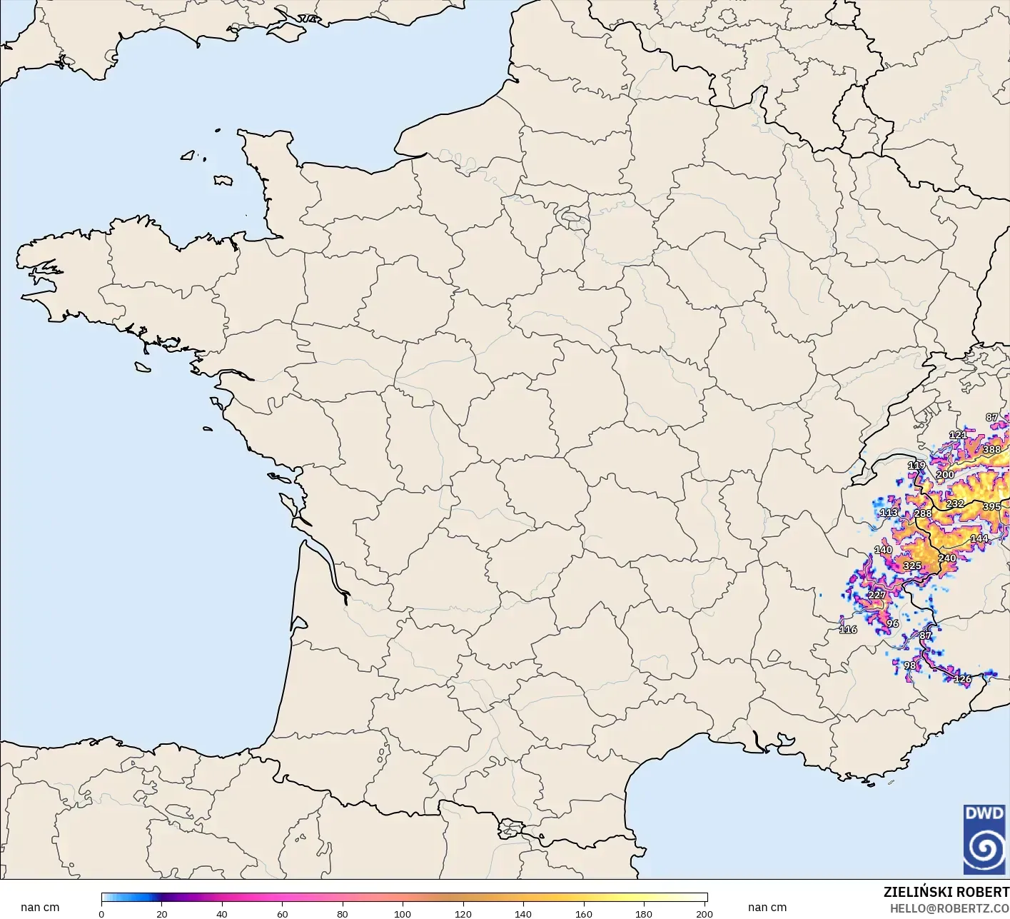 ICON Germany 2 km modelo - France, Snow Depth