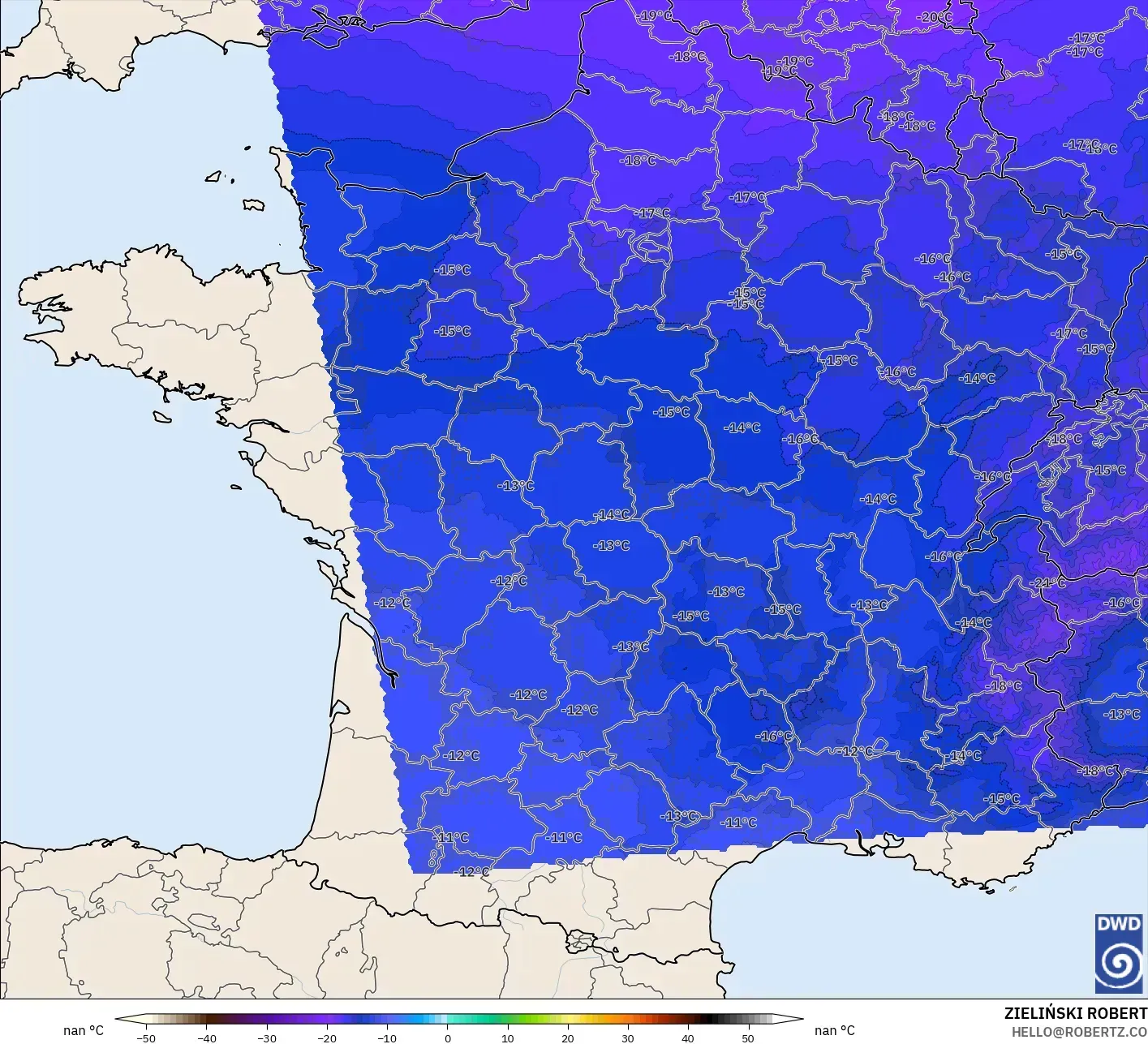 ICON Jerman 2 km model - Perancis, Suhu 500 hPa