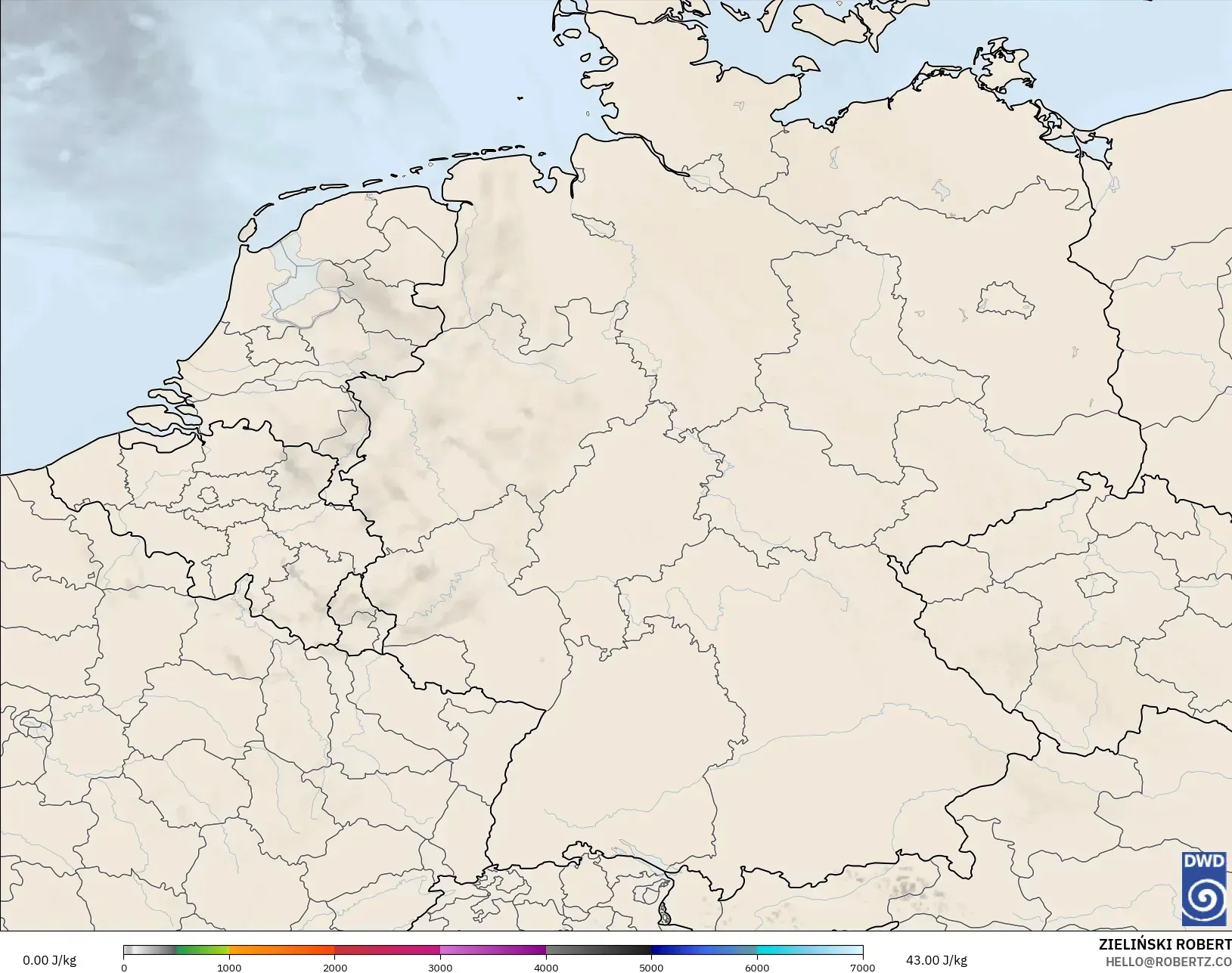 ICON Germany 2 km modelo - Germany, CAPE