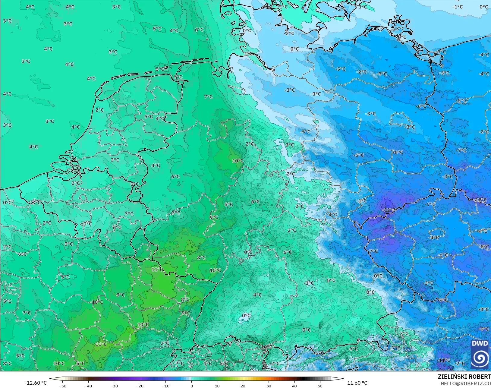 ICON Germany 2 km modelo - Germany, Dewpoint at 2m