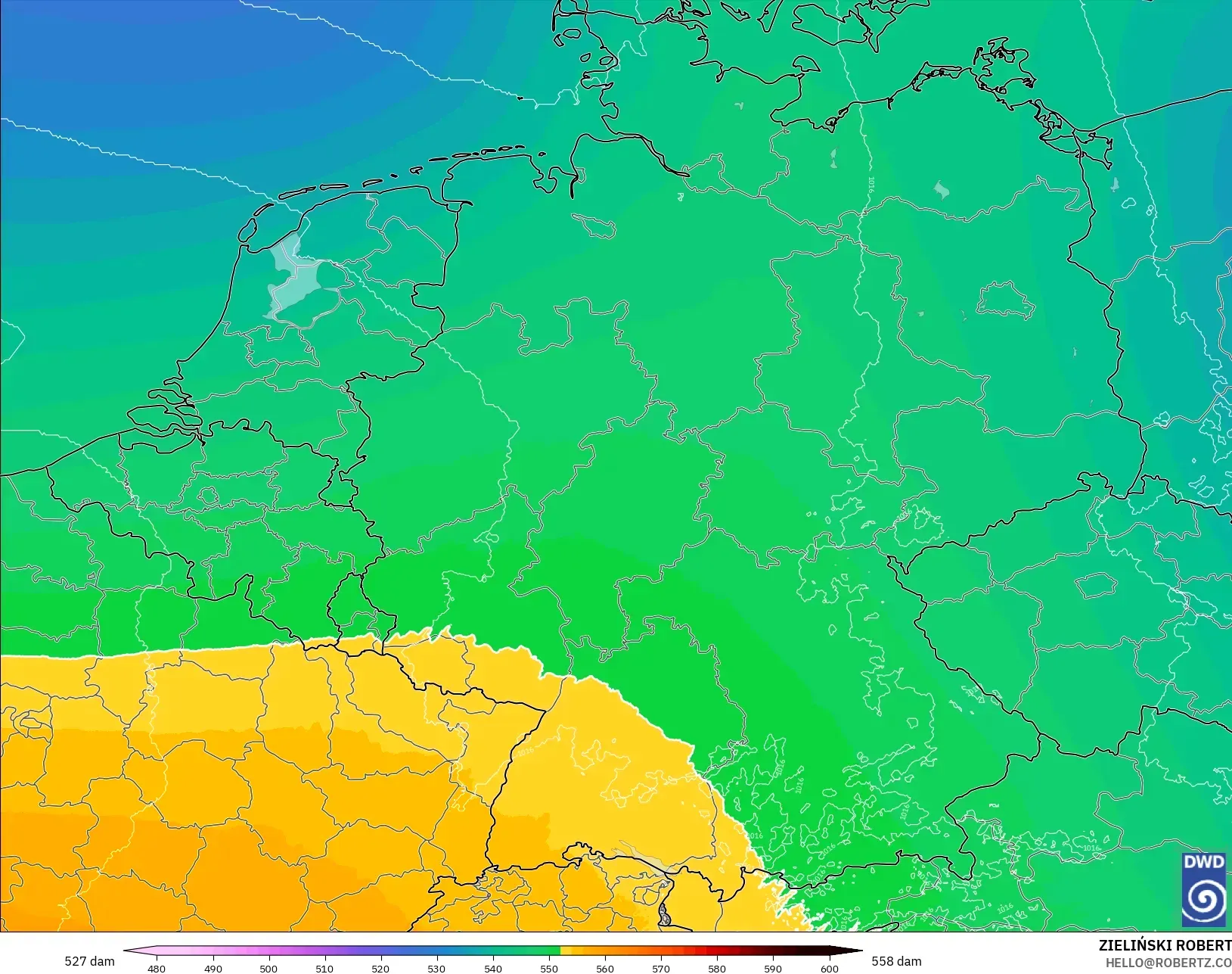 ICON Germany 2 km modelo - Germany, Geopotential height at 500hPa