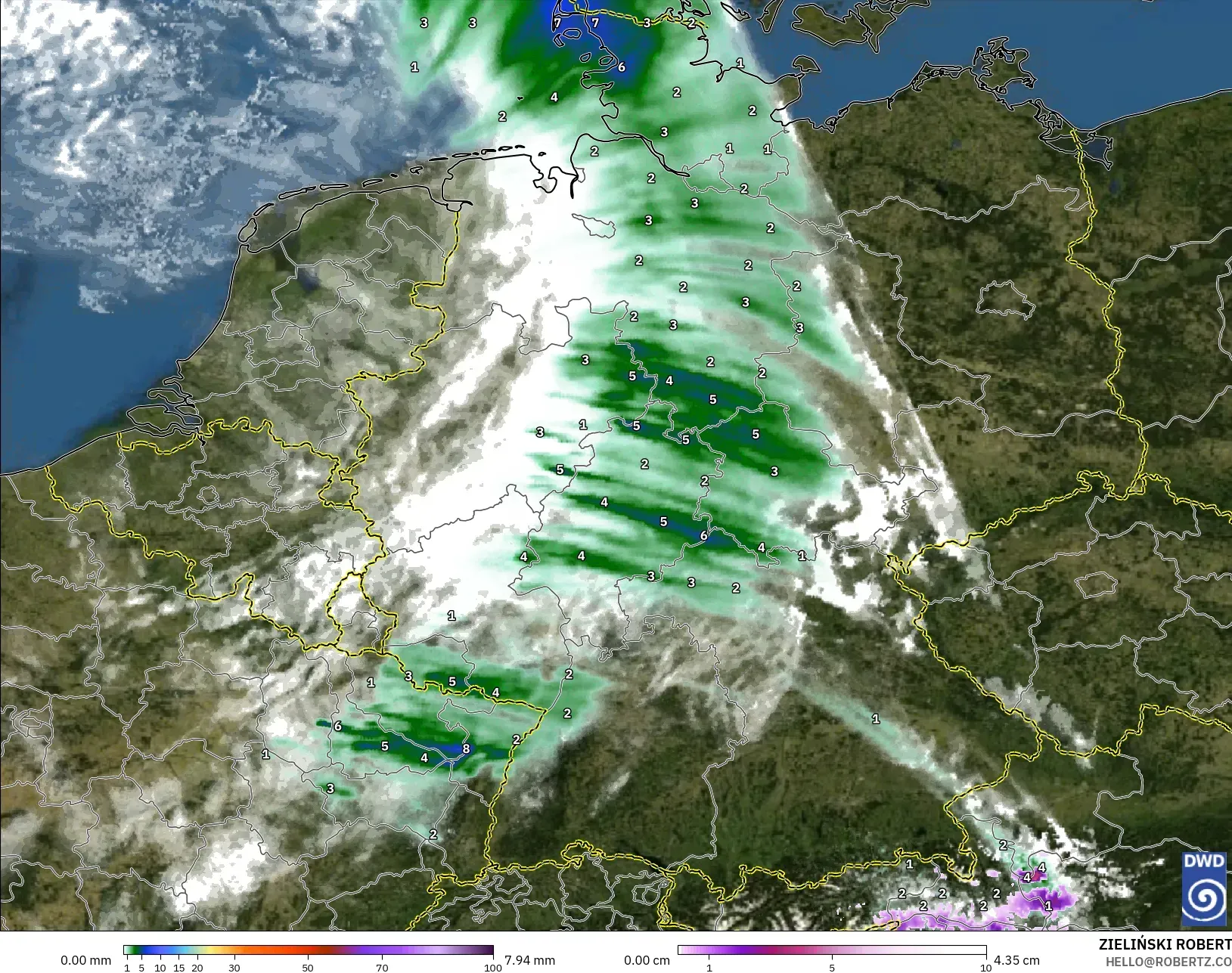 ICON Jerman 2 km model - Jerman, Hujan, Awan dan Tekanan