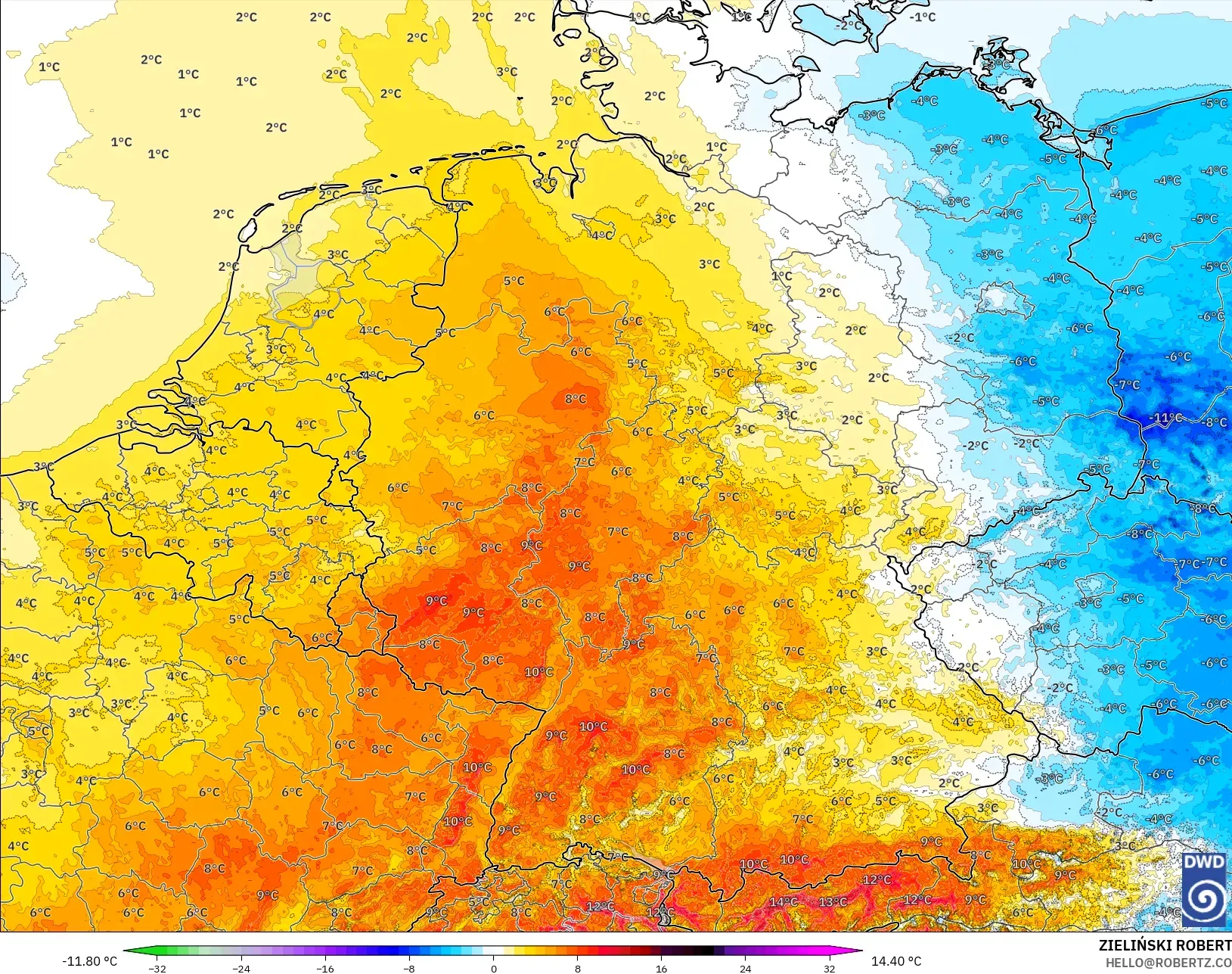 ICON Jerman 2 km model - Jerman, Anomali Suhu 2 m