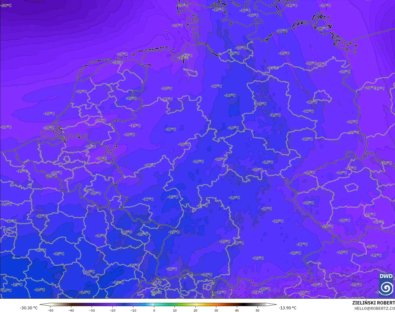 ICON Jerman 2 km model - Jerman, Suhu 500 hPa