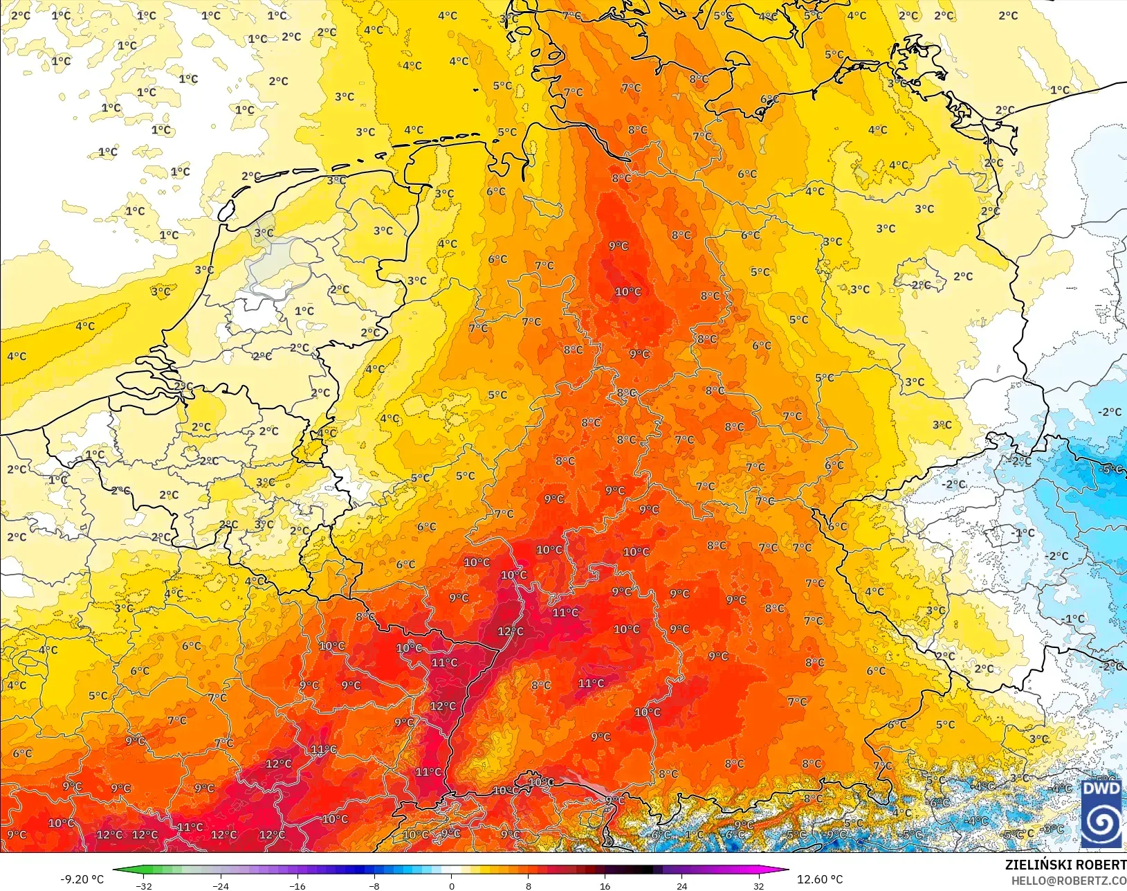 ICON Germany 2 km modelo - Germany, Temperature at 850hPa Anomaly