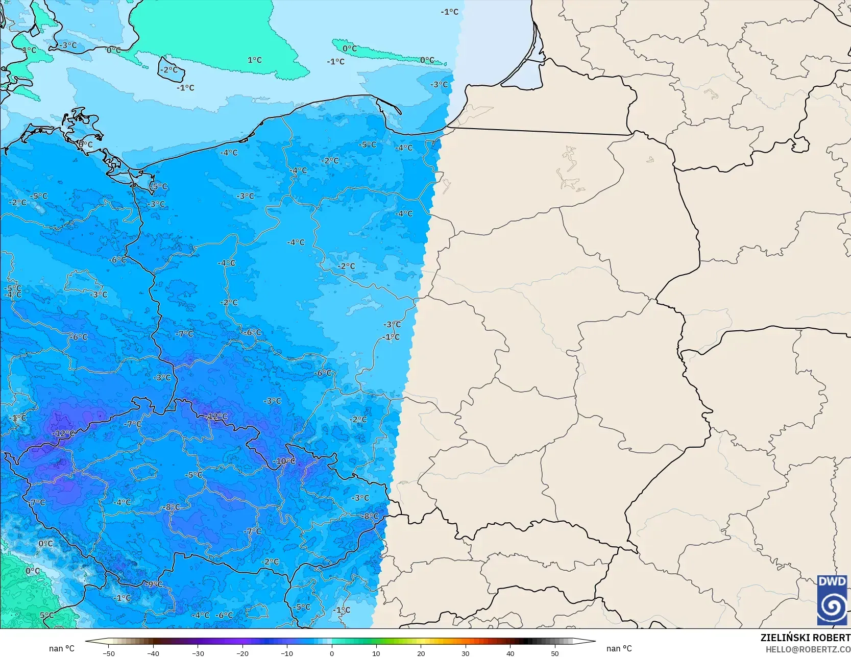 ICON Germany 2 km modelo - Poland, Dewpoint at 2m