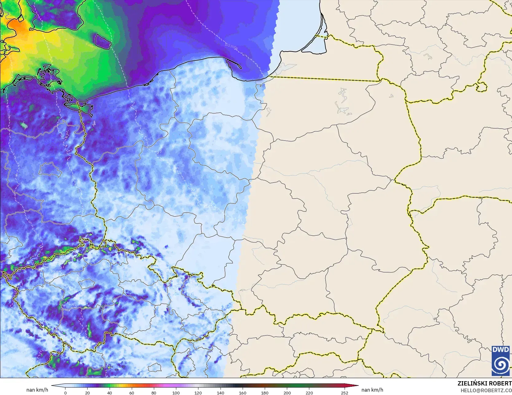 ICON Germany 2 km modelo - Poland, Wind Gusts