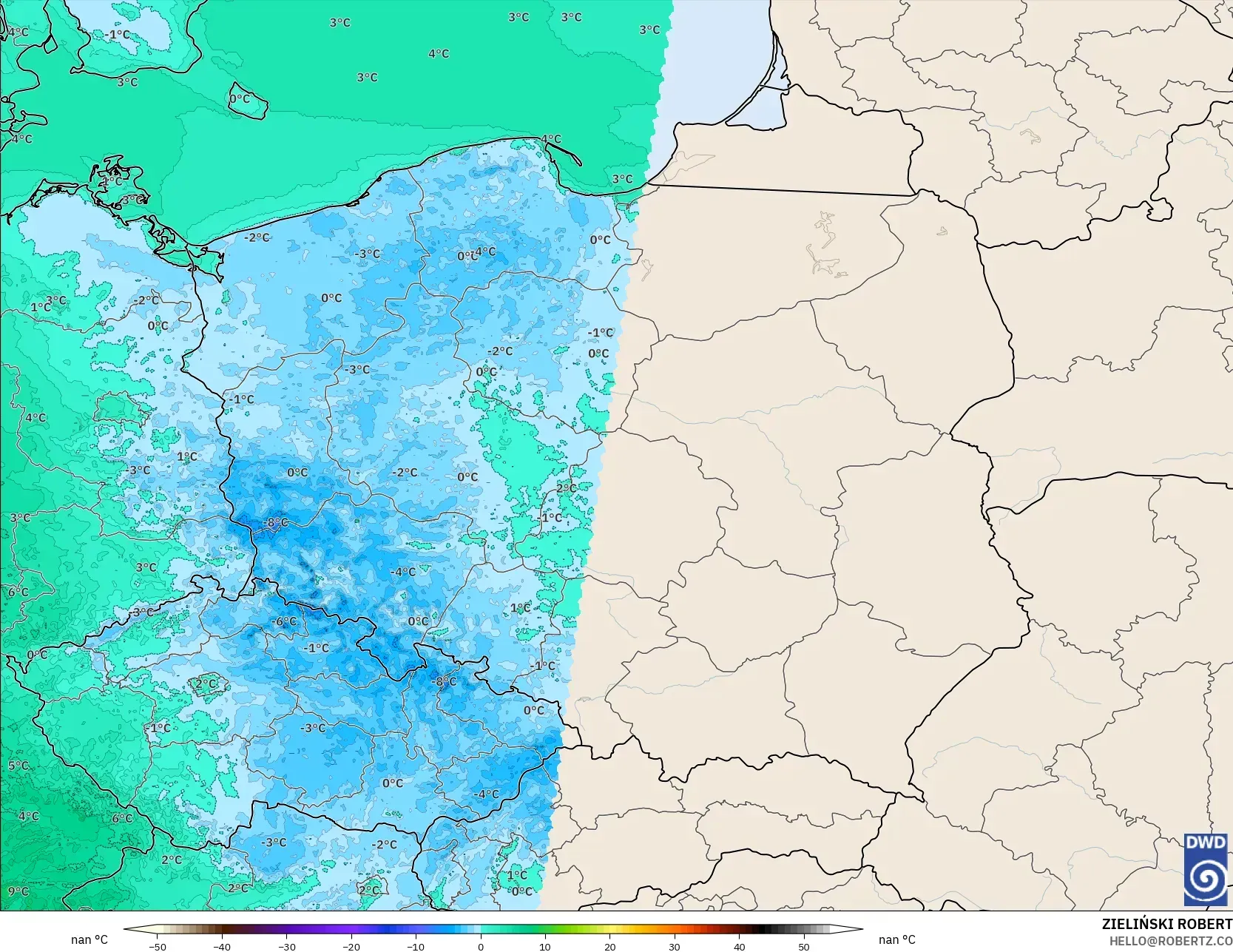 ICON Jerman 2 km model - Poland, Suhu pada 2 m