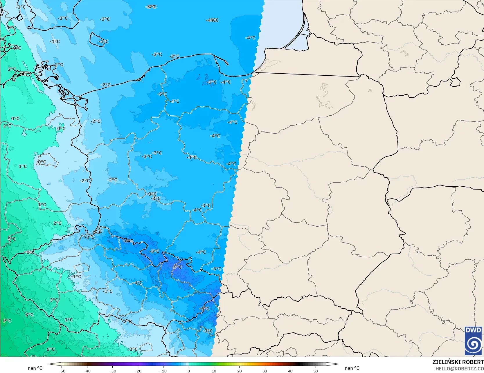 ICON Germany 2 km modelo - Poland, Temperature at 850hPa